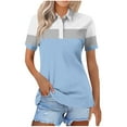 thumbnail image 1 of WREESH Women's Color Block Henley Shirts Short Sleeve Turndown Collar Button Blouse with a Trendy Color Block Design Casual Fashion Top Light Blue, 1 of 5