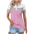 thumbnail image 1 of WREESH Women's Color Block Henley Shirts Short Sleeve Turndown Collar Button Blouse with a Trendy Color Block Design Casual Fashion Top Pink, 1 of 5