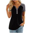 thumbnail image 1 of WREESH Women's Color Blocked V-Neck T-Shirt Summer Casual Henley Raglan Sleeve Top Black, 1 of 6