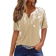 thumbnail image 1 of WREESH Women's Comfortable Henley Shirts Fashion Short Sleeve Casual Tops with Graphic Prints, Loose V-Neck Button T-Shirt Khaki, 1 of 5