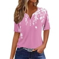 thumbnail image 1 of WREESH Women's Comfortable Henley Shirts Fashion Short Sleeve Casual Tops with Graphic Prints, Loose V-Neck Button T-Shirt Pink, 1 of 5