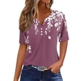 thumbnail image 1 of WREESH Women's Comfortable Henley Shirts Fashion Short Sleeve Casual Tops with Graphic Prints, Loose V-Neck Button T-Shirt Wine, 1 of 5