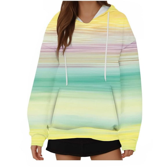 WREESH Women's Comfortable Oversized Hoodie Gradient Long Sleeve Drawstring Sweatshirt Hooded Pullover with Pocket Yellow