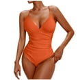 thumbnail image 1 of WREESH Women's Tummy Control One Piece Swimsuit V-Neck Solid Color Slim Bathing Suit Summer Beach Swimwear 2025 Orange, 1 of 4