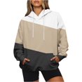 thumbnail image 1 of WREESH Women's Cozy Oversized Hoodie Color Block Long Sleeve Casual Pullover Sweatshirt Drawstring Hooded Outwear with Pocket Khaki, 1 of 6
