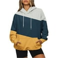 thumbnail image 1 of WREESH Women's Cozy Oversized Hoodie Color Block Long Sleeve Casual Pullover Sweatshirt Drawstring Hooded Outwear with Pocket Navy, 1 of 5