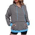 thumbnail image 1 of WREESH Women's Cozy Striped Hoodie Oversized Long Sleeve Casual Pullover Sweatshirt with Pocket Black, 1 of 7