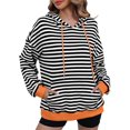 thumbnail image 1 of WREESH Women's Cozy Striped Hoodie Oversized Long Sleeve Casual Pullover Sweatshirt with Pocket Orange, 1 of 6