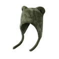 thumbnail image 1 of WREESH Women's Critter Ear Beanie Winter Solid Color With Warmth and Fleece Protection Thick Hat Olive Green, 1 of 5