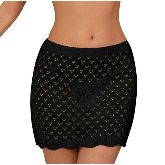 WREESH Women's Crochet Cover-Up Skirt & Sarong - Boho Swimsuit Wrap Beach Shorts Bathing Suit Linen Wrap Skirt Black