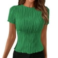 thumbnail image 1 of WREESH Women's Crop Tops Casual Solid Color Short Sleeve Top with Water Wave Pattern for a Trendy Green, 1 of 8
