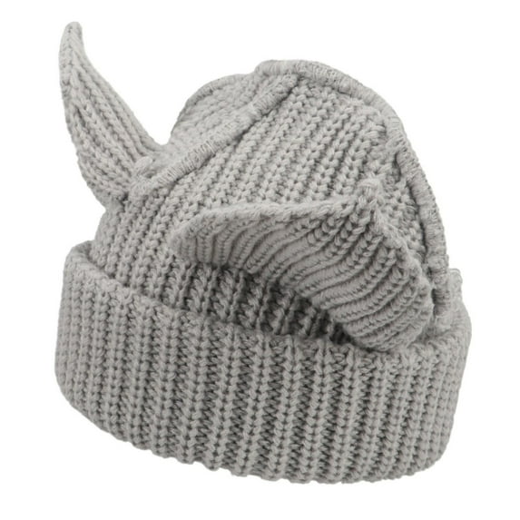 WREESH Women's Devil Ear Beanie Thickened Knitted Hat, Warm Pullover Hat With Ears Gray