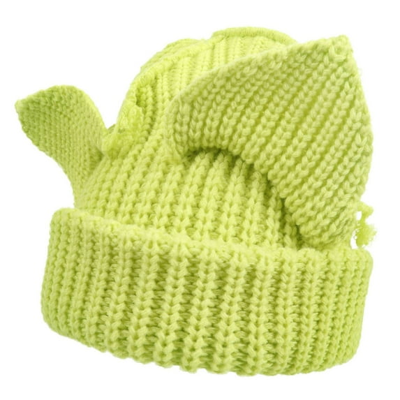 WREESH Women's Devil Ear Beanie Thickened Knitted Hat, Warm Pullover Hat With Ears Green