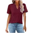 thumbnail image 1 of WREESH Women's Dressy Casual Blouses Solid Color Puff Sleeve V-Neck Short Sleeve Pullover Tops Wine, 1 of 8