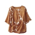 thumbnail image 1 of WREESH Women's Embroidery Boho Button Down Blouses Cotton Linen with Printed Loose Shirts and Three Quarter Sleeves, Solid Color 3/4 Sleeve Tops Orange, 1 of 9