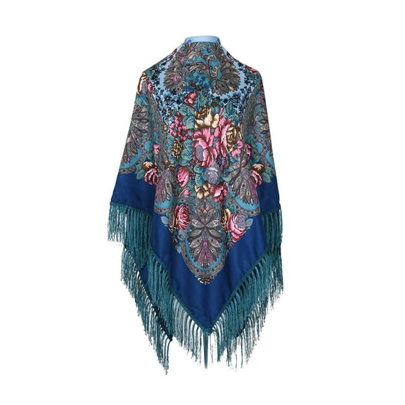 WREESH Women's Ethnic Style Shawl Printed Scarf With Tassel, Pairing for Cheongsam Green