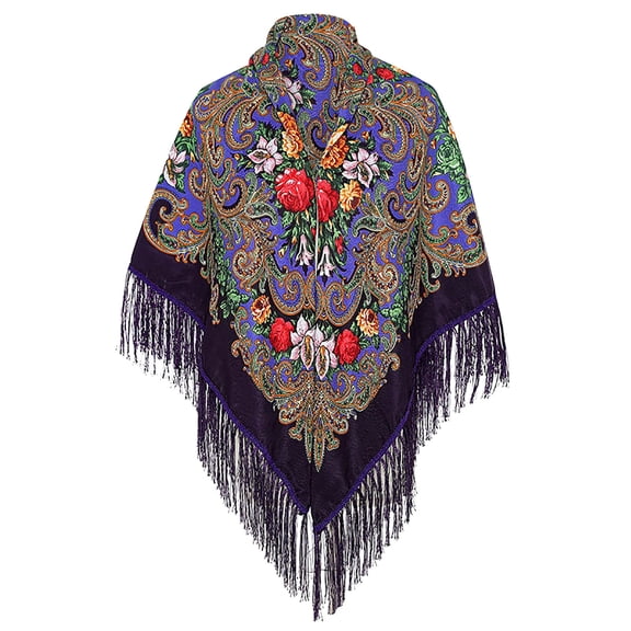 WREESH Women's Ethnic Style Shawl Printed Scarf With Tassel Style for Cheongsam Pairing Purple