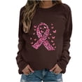 thumbnail image 1 of WREESH Women's Fall Crewneck Sweatshirt Pink Ribbon Graphic Crewneck Pullover Tops Brown, 1 of 5