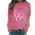 thumbnail image 1 of WREESH Women's Fall Graphic Pink Ribbon Sweatshirt Casual Long Sleeve Breast Cancer Awareness Top Hot Pink, 1 of 5