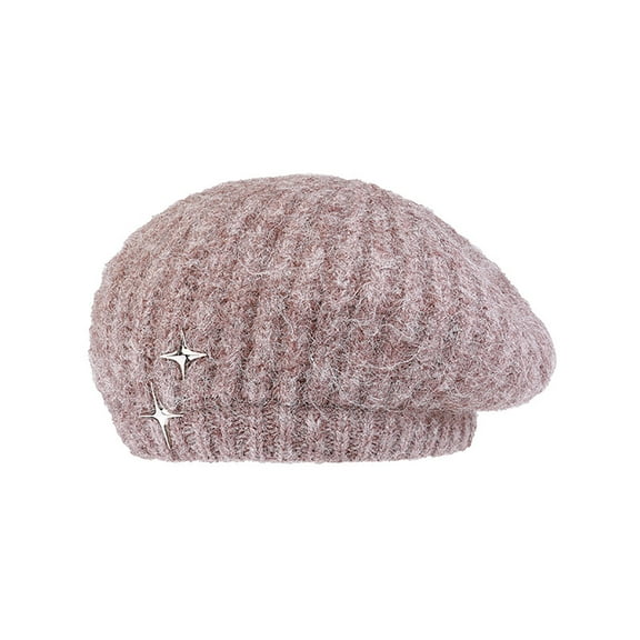 WREESH Women's Fall Winter Knitted Beret Thickened Warm Hat, Versatile Knitted Hat Show Face Small Artist Hat Coffee