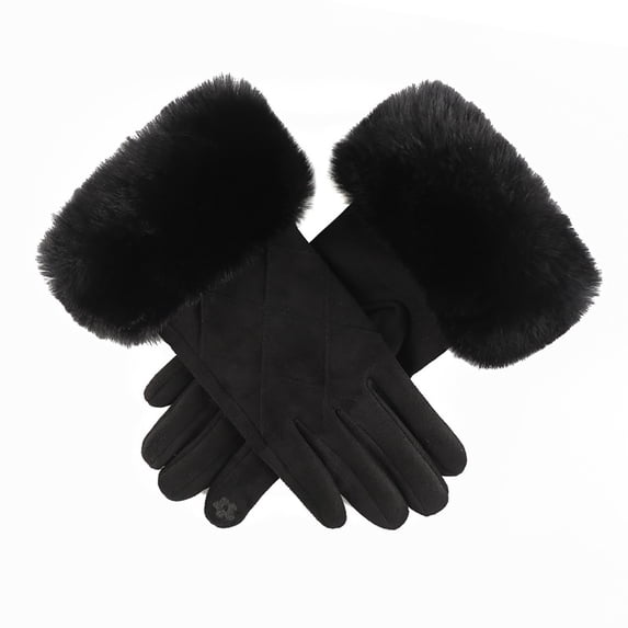 WREESH Women's Fashion Checkered Gloves Outdoor Suede Gloves With Fleece Lining for Warmth Black