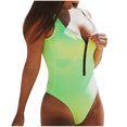 thumbnail image 1 of WREESH Women's Fashion Front Zipper Swimsuit - Low Back Color Block One Piece Bathing Suit Tummy Control High Cut Swimwear Green, 1 of 7