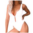 thumbnail image 1 of WREESH Women's Fashion Front Zipper Swimsuit - Low Back Color Block One Piece Bathing Suit Tummy Control High Cut Swimwear White, 1 of 6