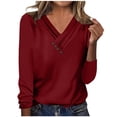 thumbnail image 1 of WREESH Women's Fashion Long Sleeve V-Neck Top Casual Summer Blouse with Button and Comfortable Fit Solid Color Wine, 1 of 5