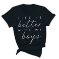thumbnail image 1 of WREESH Women's Fashion Round Neck Blouse Short Sleeve Print Top for Summer Outfits Black, 1 of 5