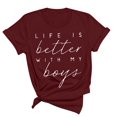 thumbnail image 1 of WREESH Women's Fashion Round Neck Blouse Short Sleeve Print Top for Summer Outfits Wine, 1 of 5