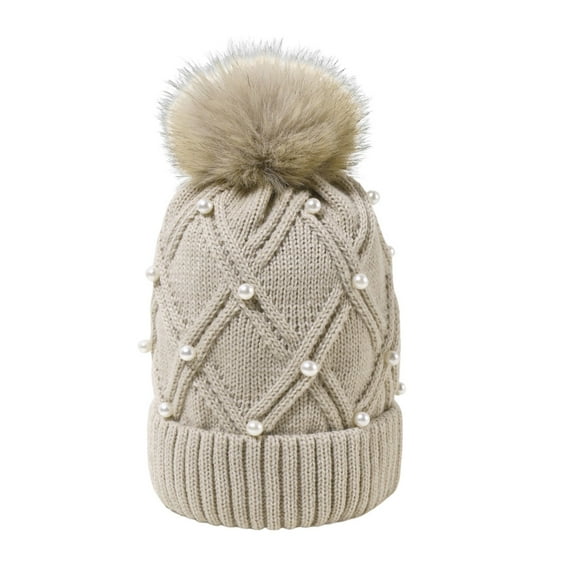 WREESH Women's Fashion Wool Beanie Cold Protection Warm Hat, Thickened All-Match Hat With Pompom Beige