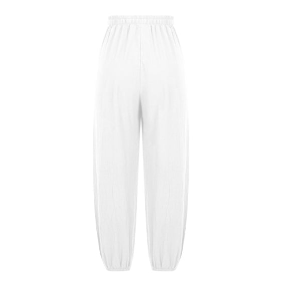 WREESH Women's Fashionable Capri Pants Cotton Linen Pants Solid Color Perfect for Summer Wear White