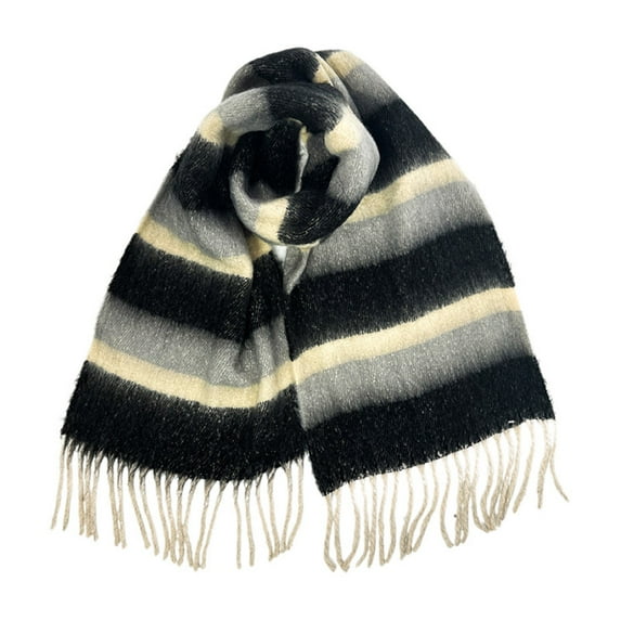WREESH Women's Fashionable Tassel Contrasting Plaid Blanket, Retro Warm Imitation Winter Scarf Black