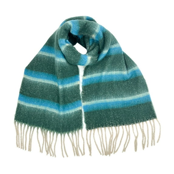 WREESH Women's Fashionable Tassel Contrasting Plaid Blanket, Retro Warm Imitation Winter Scarf Green