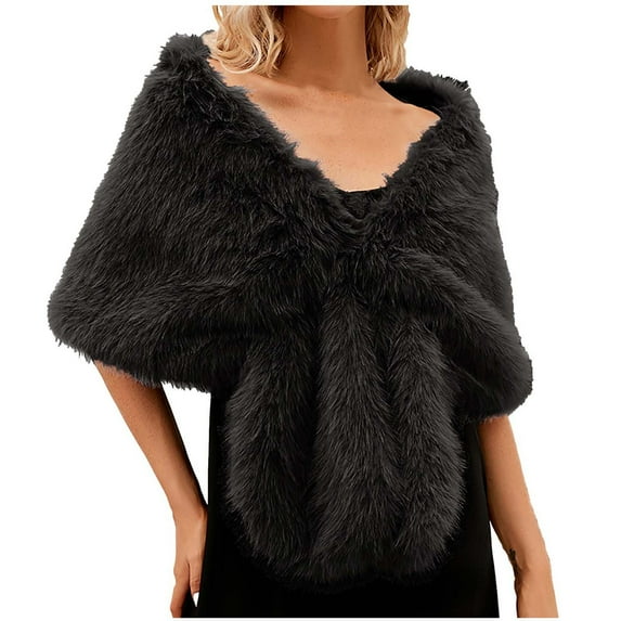 WREESH Women's Faux Long Shawl Stole for Wedding, Elegant Bridal Winter Warm and Comfortable Wrap Black