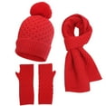 thumbnail image 1 of WREESH Women's Fingerless Winter Warm Plus Velvet Thick Hat, Scarf, and Gloves Set Solid Color Touchs Screen, Three Piece Set With Long Beanie Red, 1 of 5