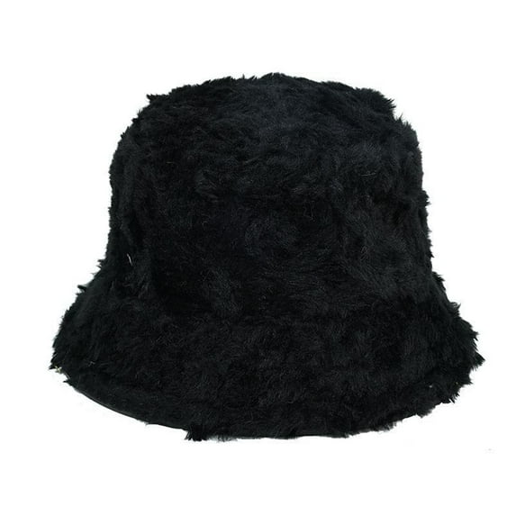 WREESH Women's Fisherman Basin Hat Warm and Stylish Winter Faux Furry Hats Fashion Bucket Hat Black