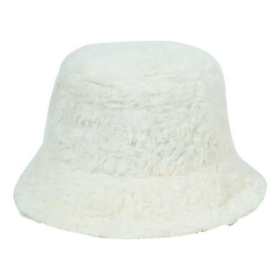 WREESH Women's Fisherman Basin Hat Warm and Stylish Winter Faux Furry Hats Fashion Bucket Hat White