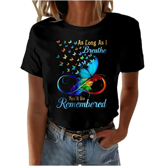 WREESH Women's Fit Graphic Crew Neck Tee Summer Short Sleeve Printed Top Black