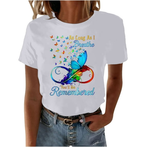 WREESH Women's Fit Graphic Crew Neck Tee Summer Short Sleeve Printed Top White