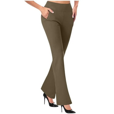 WREESH Women's Flared Leggings for Business Casual, 4-Way Stretch Office Pants with Pockets Pull Trousers