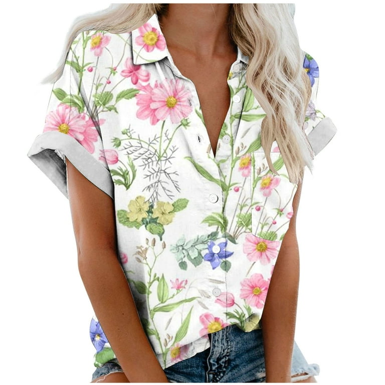 トップス Short Sleeve Hoody - Floral Printed Women's Floral Graphic Zip Up Hoodies With Pockets, Womens