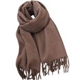 thumbnail image 1 of WREESH Women's Fringe Solid Color Tassels Scarf, Soft Skin-Friendly Warm Winter Comfort Brown, 1 of 4
