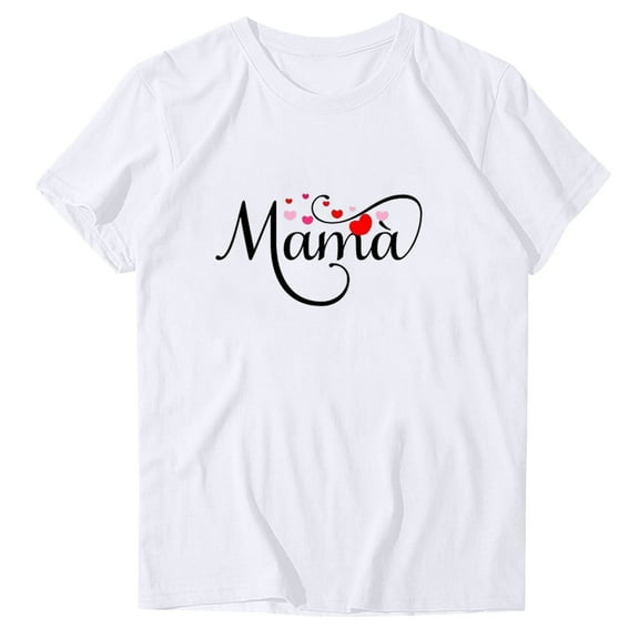 WREESH Women's Graphic Crew Neck T-Shirt Summer Fashion Short Sleeve Blouse White