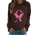 thumbnail image 1 of WREESH Women's Graphic Long Sleeve Sweatshirt Casual Loose Fit Pink Ribbon Cancer Awareness Top Brown, 1 of 5