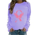 thumbnail image 1 of WREESH Women's Graphic Long Sleeve Sweatshirt Casual Loose Fit Pink Ribbon Cancer Awareness Top Purple, 1 of 5