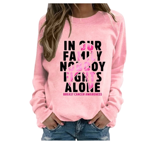 WREESH Women's Graphic Long Sleeve Sweatshirt Pink Ribbon Letter Shirts Breast Cancer Awareness Top Pink