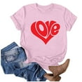 thumbnail image 1 of WREESH Women's Graphic Tee Shirts Valentine's Day Love Heart Printed T-Shirts for 2025 Spring Summer Tops Valentin Gifts Pink, 1 of 5