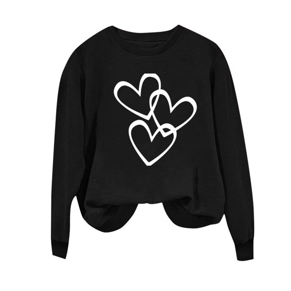 WREESH Women's Heart Graphic Crewneck Sweatshirt Casual Fall Long Sleeve Pullover Top for Valentine's Day Black