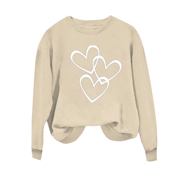 WREESH Women's Heart Graphic Crewneck Sweatshirt Casual Fall Long Sleeve Pullover Top for Valentine's Day Khaki